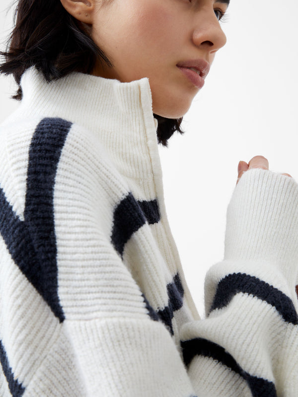 Fcuk Vhari Recycled Stripe Half Zip Jumper Winter White/Marine
