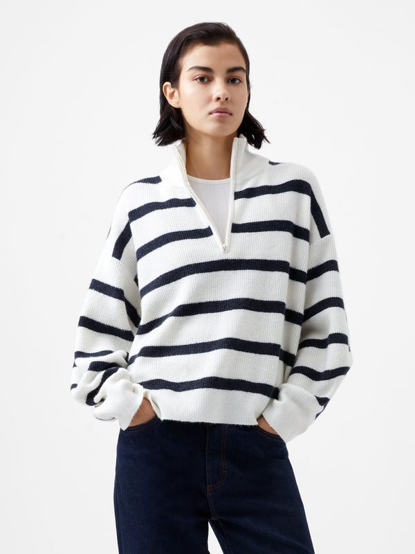 fcuk Vhari Recycled Stripe Half Zip Jumper Winter White/Marine