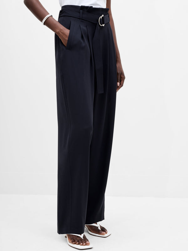 Fcuk Vinnie Tailored D-Ring Belted Wide Leg Trousers Navy
