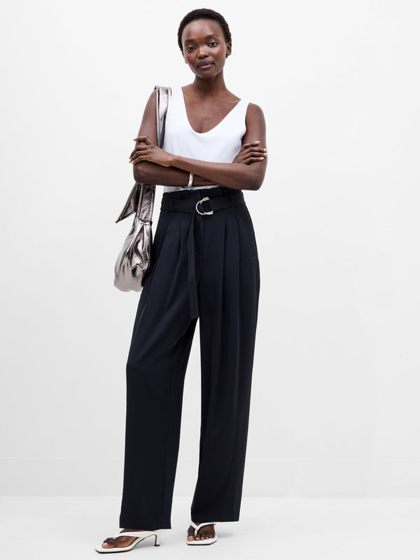 fcuk Vinnie Tailored D-Ring Belted Wide Leg Trousers Navy