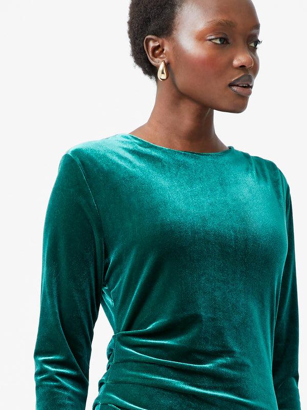 Fcuk Viola Velvet Long Sleeve Bodycon Mini Dress Forest