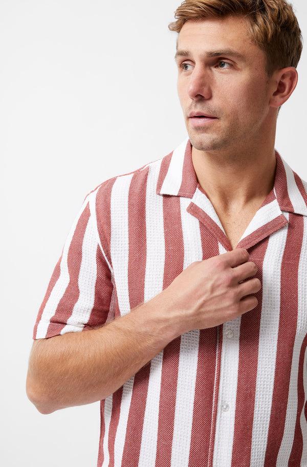 Fcuk Waffle Stripe Short Sleeve Shirt Red/White Stripe