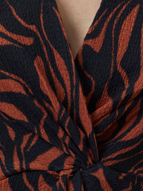 Fcuk Zaria Textured Abstract Print Long Sleeve Dress Black/Brown