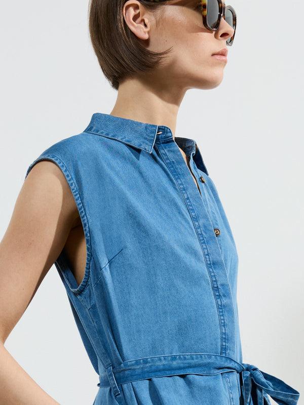 Fcuk Zaves Chambray Denim Midi Dress Light Mid Wash
