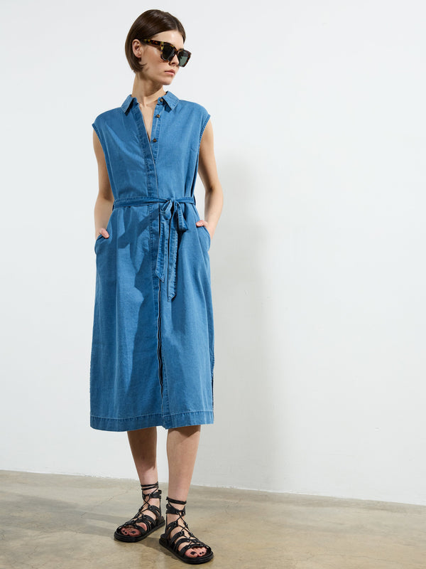 fcuk Zaves Chambray Denim Midi Dress Light Mid Wash