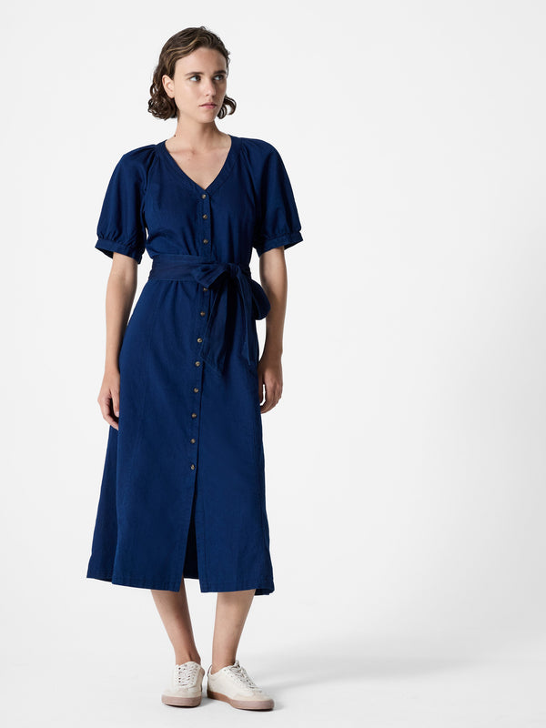 fcuk Zaves Chambray Denim V Neck Midi Dress Chambray Blue