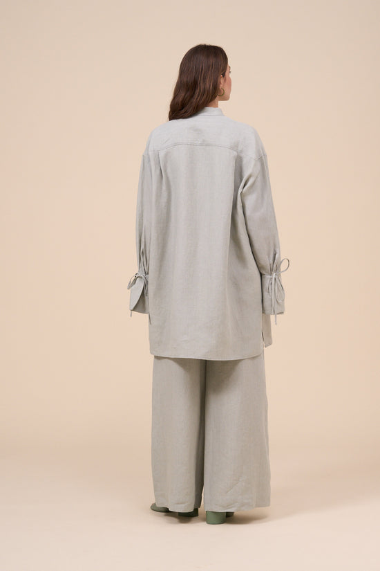 Fedeli Ade Delavè Linen Long Shirt With Ribbons DARKOLIVEGREEN