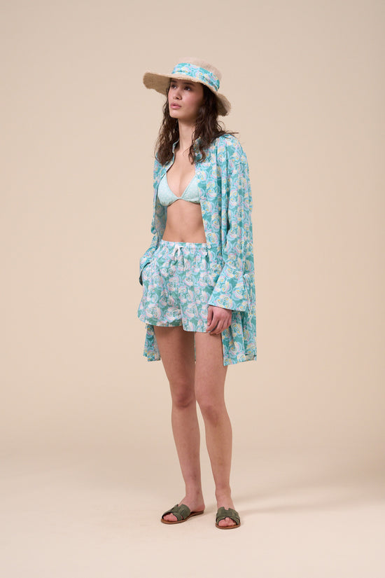 fedeli Ade Printed Cotton Voile Long Shirt - Floral Swirl Pattern GREEN