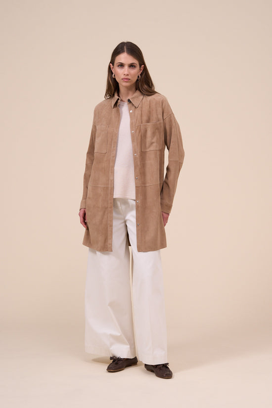 Fedeli Aglaia Suede Shirt Jacket With Patch Pockets TAN