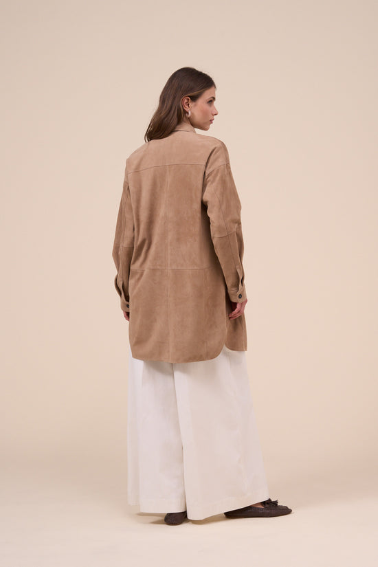 Fedeli Aglaia Suede Shirt Jacket With Patch Pockets TAN