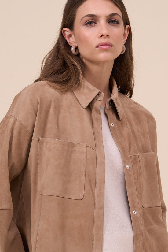 Fedeli Aglaia Suede Shirt Jacket With Patch Pockets TAN