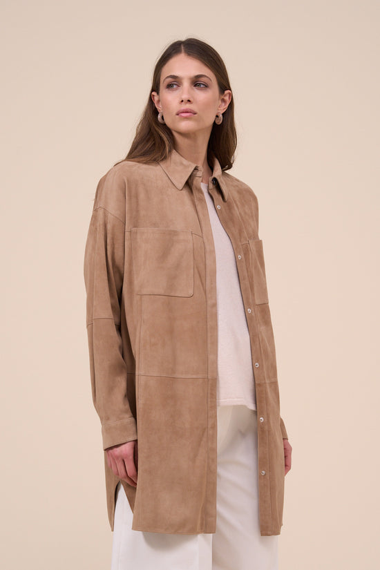 fedeli Aglaia Suede Shirt Jacket with patch pockets TAN fedeli Aglaia Suede Shirt Jacket with patch pockets TAN