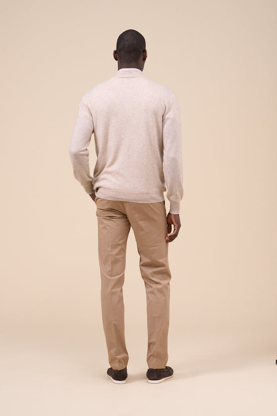 Fedeli Alberto Cashmere Linen Striped Half-zipped Sweater GREIGE