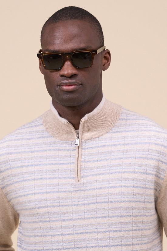 Fedeli Alberto Cashmere Linen Striped Half-zipped Sweater GREIGE