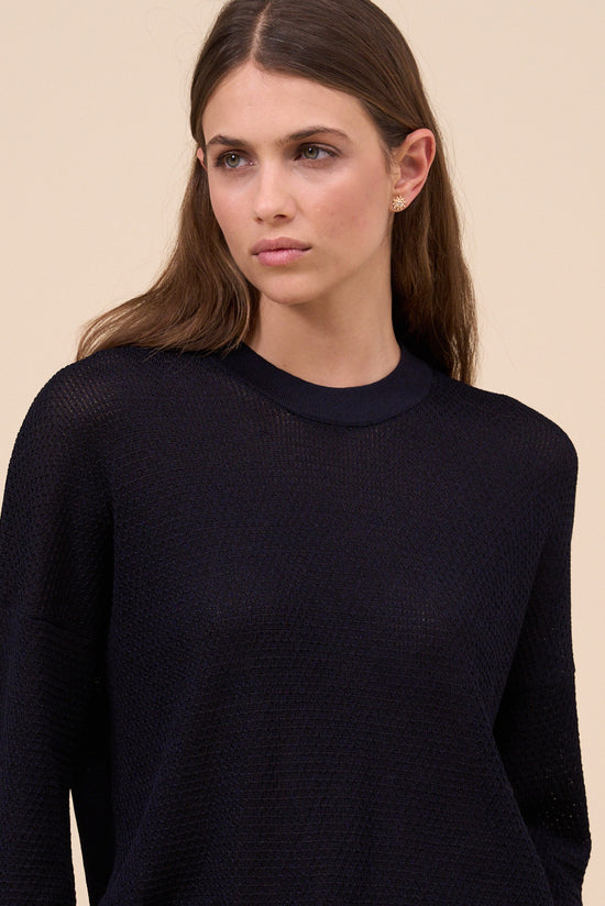 Fedeli Ania Lunar Cotton Blend Crewneck MIDNIGHTBLUE