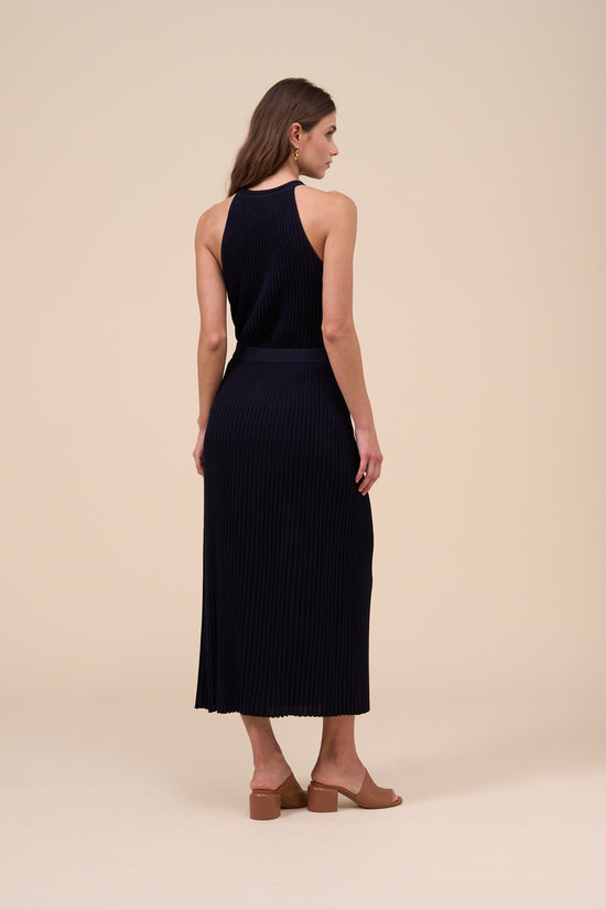 Fedeli Apis Lunar Cotton Blend Pleated Skirt MIDNIGHTBLUE