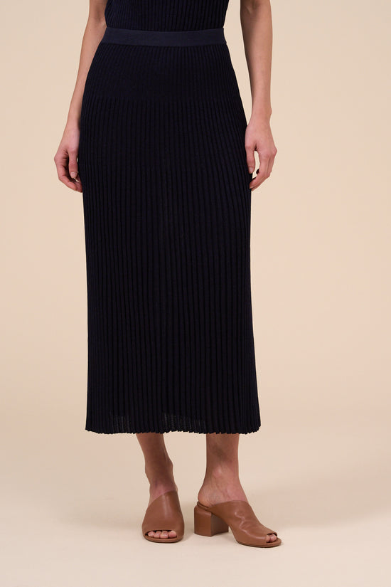Fedeli Apis Lunar Cotton Blend Pleated Skirt MIDNIGHTBLUE