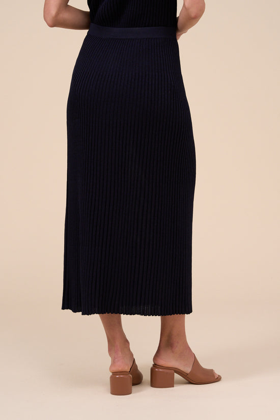 Fedeli Apis Lunar Cotton Blend Pleated Skirt MIDNIGHTBLUE