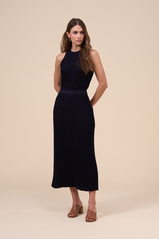 fedeli Apis Lunar Cotton Blend Pleated Skirt MIDNIGHTBLUE