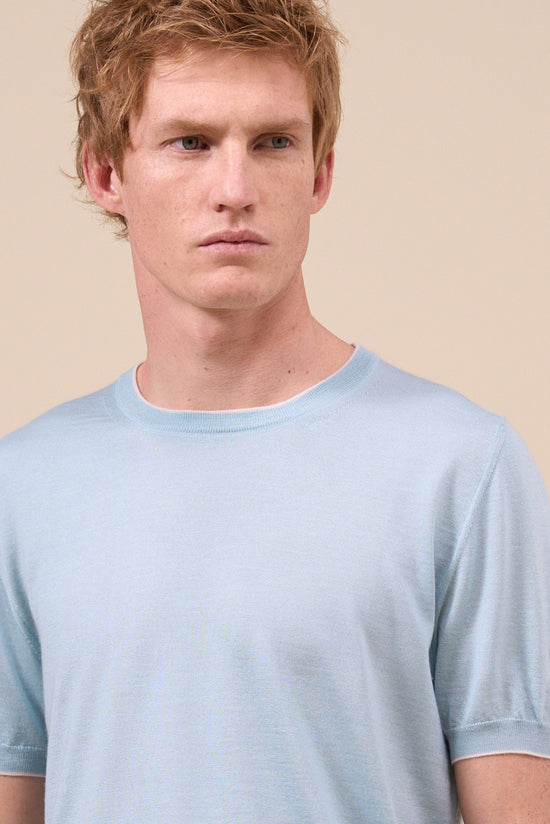 Fedeli Argentina Cashmere Silk Short Sleeve Roundneck - Bicolor PALETURQUOISE