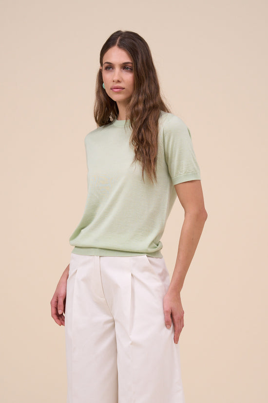 Fedeli Argentina Pearly Cashmere Silk Short Sleeve Crewneck SAND