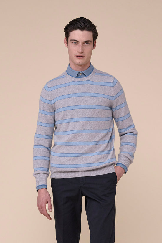 fedeli Argentina Persia Striped Cashmere Roundneck MEDIUMBLUE