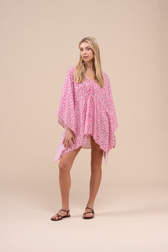 Fedeli Armonia Printed Cotton Voile Kaftan - Botanical Floral Pattern LIGHTCORAL