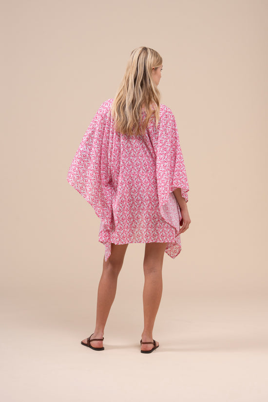 Fedeli Armonia Printed Cotton Voile Kaftan - Botanical Floral Pattern LIGHTCORAL