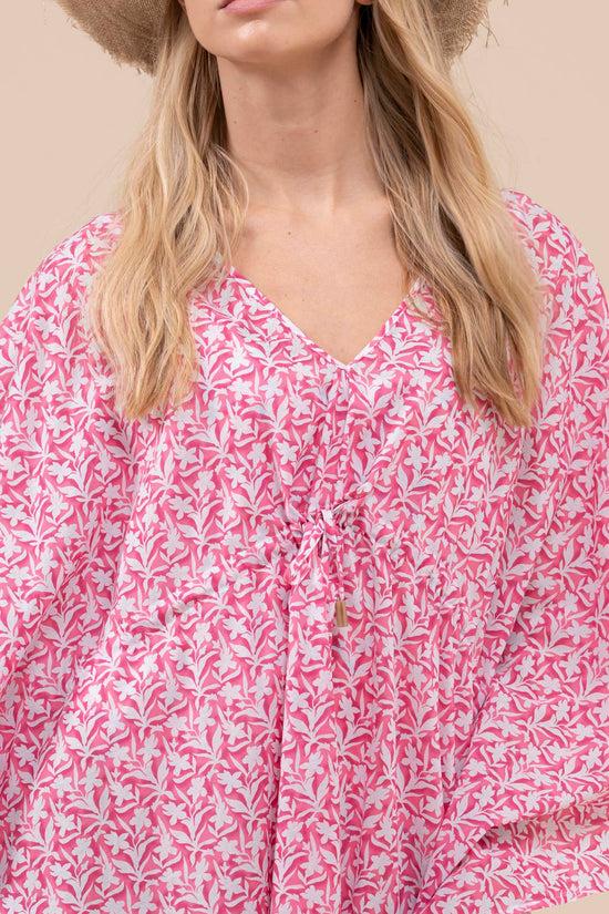 Fedeli Armonia Printed Cotton Voile Kaftan - Botanical Floral Pattern LIGHTCORAL