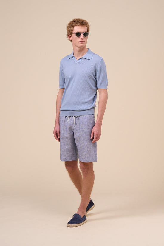 Fedeli Bambu Giza Cotton Short Sleeve Polo Shirt STEELBLUE