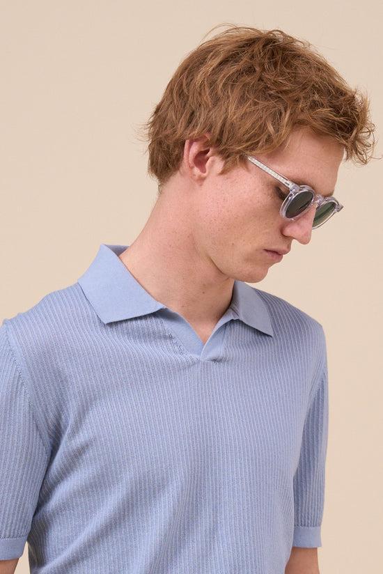 Fedeli Bambu Giza Cotton Short Sleeve Polo Shirt STEELBLUE