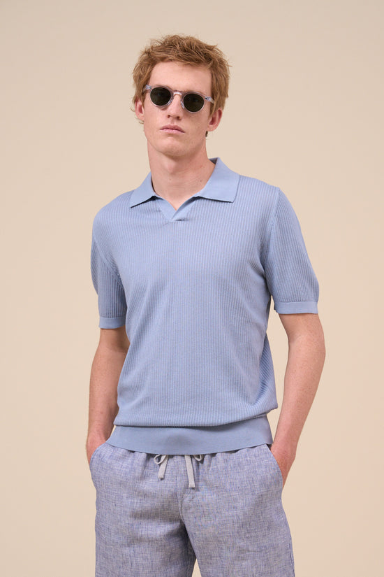 fedeli Bambu Giza Cotton Short Sleeve Polo Shirt STEELBLUE