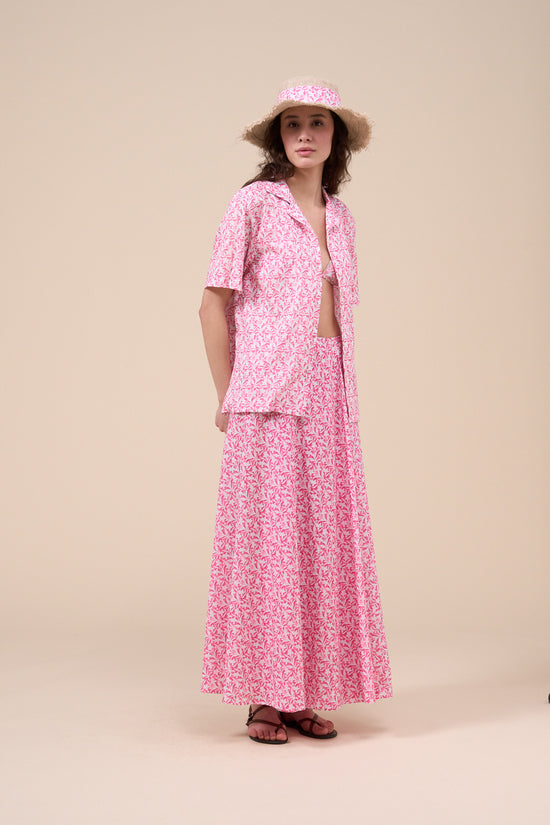 Fedeli Bowling Printed Cotton Voile Short Sleeve Shirt - Botanical Floral Pattern LIGHTCORAL