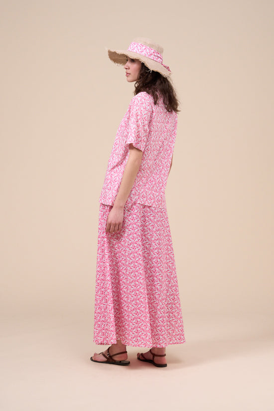 Fedeli Bowling Printed Cotton Voile Short Sleeve Shirt - Botanical Floral Pattern LIGHTCORAL