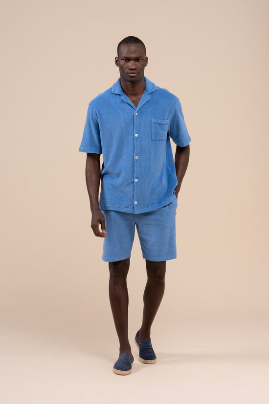 Fedeli Bowling Terry Light Dusty Short Sleeve Shirt CORNFLOWERBLUE