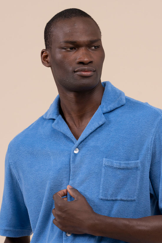 Fedeli Bowling Terry Light Dusty Short Sleeve Shirt CORNFLOWERBLUE