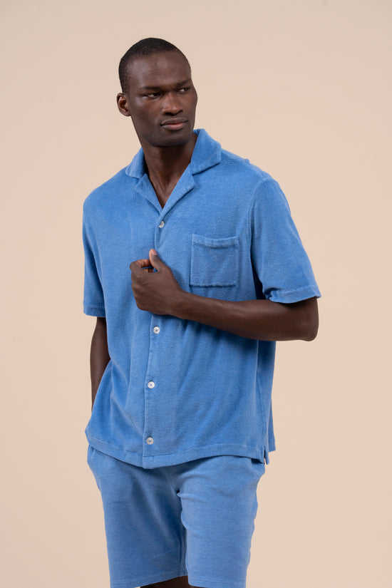 fedeli Bowling Terry Light Dusty Short Sleeve Shirt CORNFLOWERBLUE