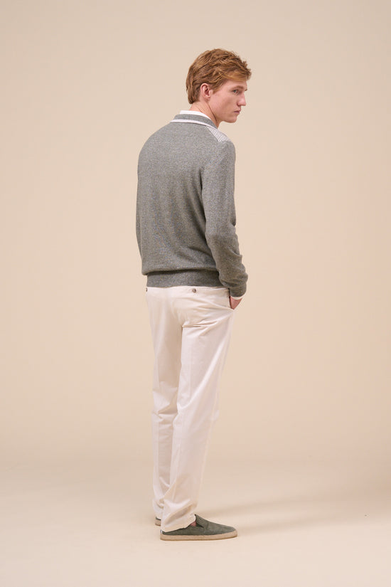 Fedeli Buk Cashmere Linen Jacquard Half-neck DARKOLIVEGREEN