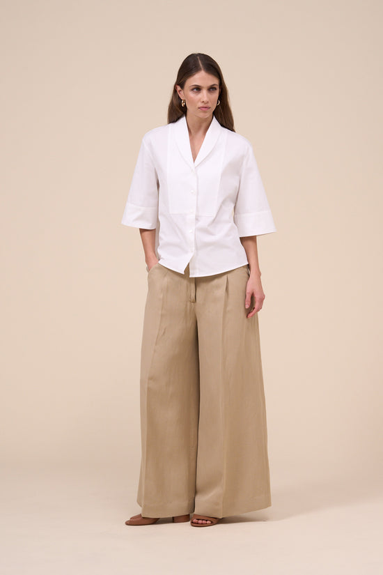 Fedeli Calliope Cotton Blend Three-quarter Sleeve Shirt WHITE