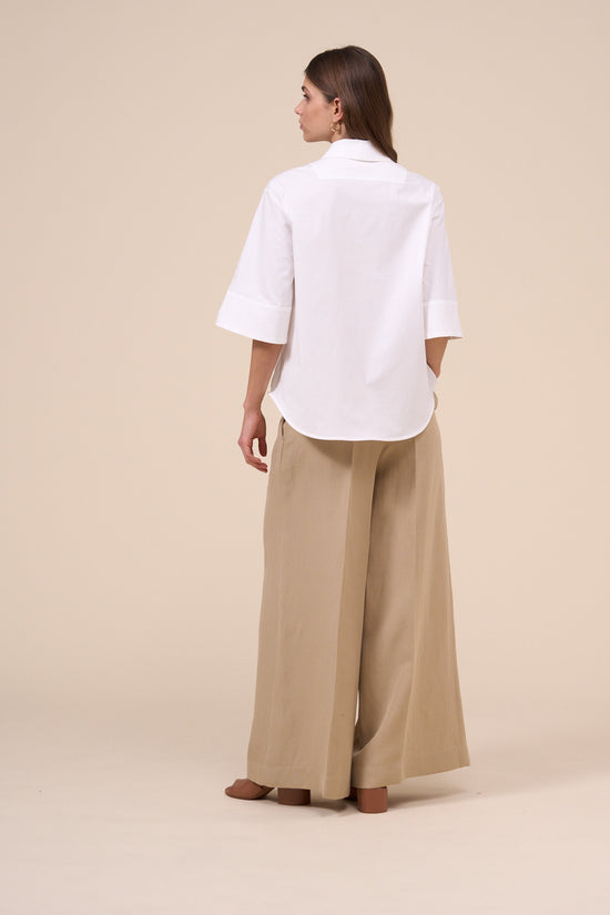 Fedeli Calliope Cotton Blend Three-quarter Sleeve Shirt WHITE