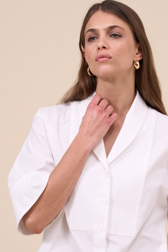 Fedeli Calliope Cotton Blend Three-quarter Sleeve Shirt WHITE