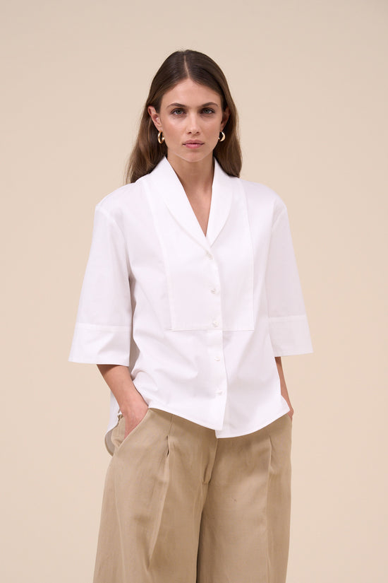 fedeli Calliope Cotton Blend Three-quarter Sleeve Shirt WHITE