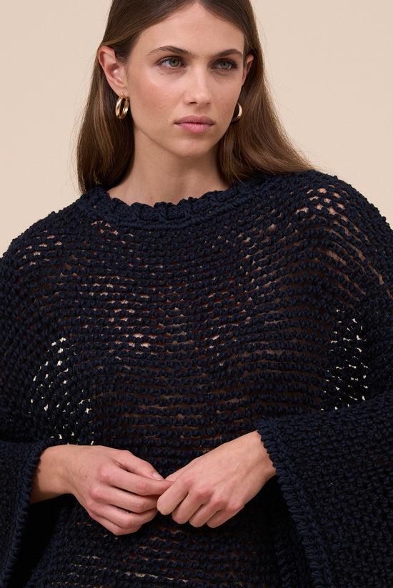 Fedeli Cibele Cotton Wave Lace Effect Handmade Blouse MIDNIGHTBLUE