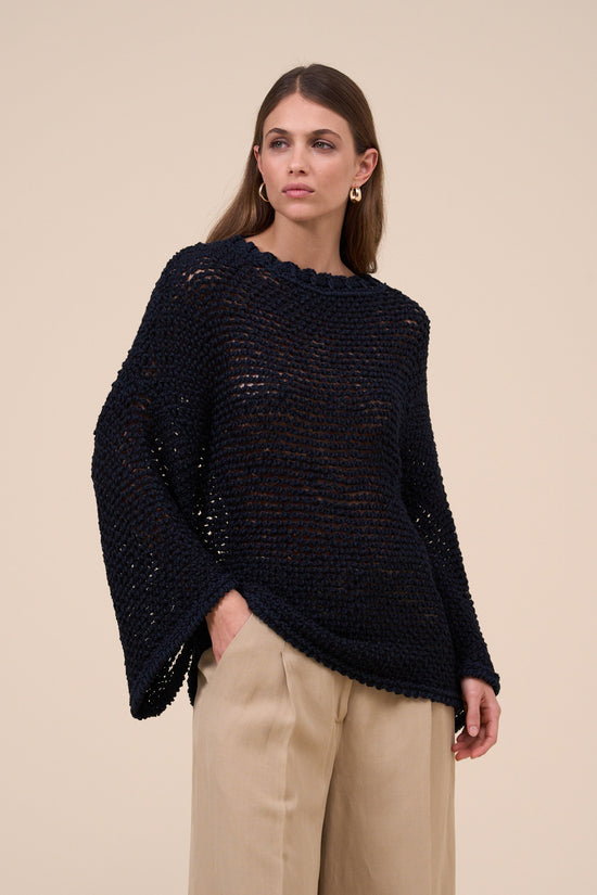 fedeli Cibele Cotton Wave Lace Effect Handmade Blouse MIDNIGHTBLUE