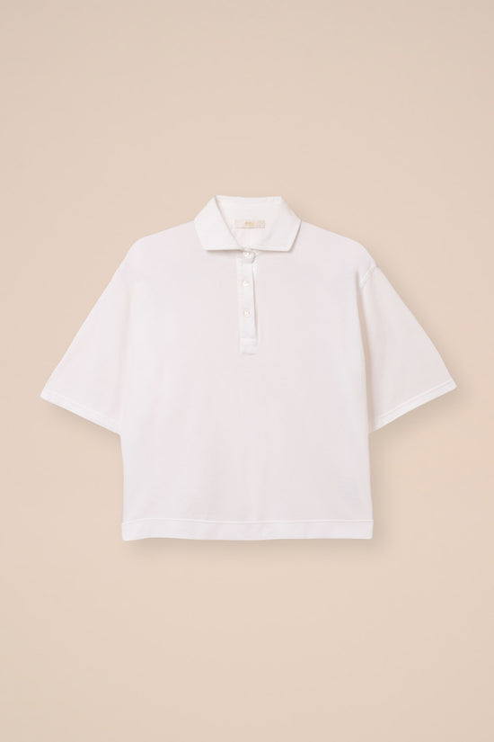 fedeli Circe Organic Piquet Short Sleeve Boxy Polo WHITE