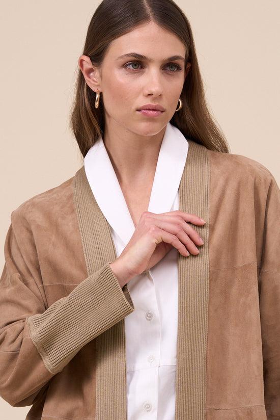 Fedeli Dafne Suede Jacket With Knitted Rims And Cuffs TAN