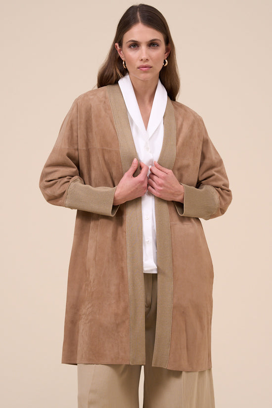 fedeli Dafne Suede Jacket with knitted rims and cuffs TAN