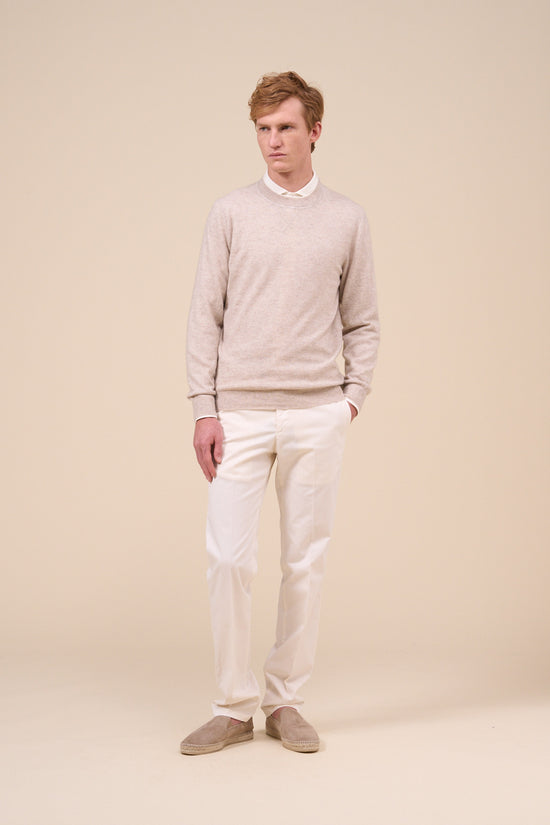 Fedeli David Cashmere Linen Crewneck - Bicolor GREIGE