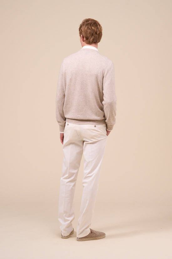 Fedeli David Cashmere Linen Crewneck - Bicolor GREIGE