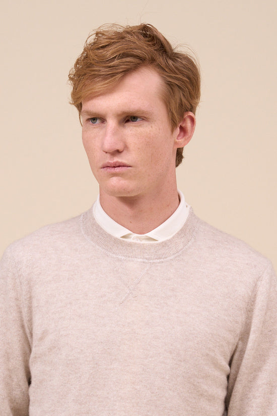 Fedeli David Cashmere Linen Crewneck - Bicolor GREIGE